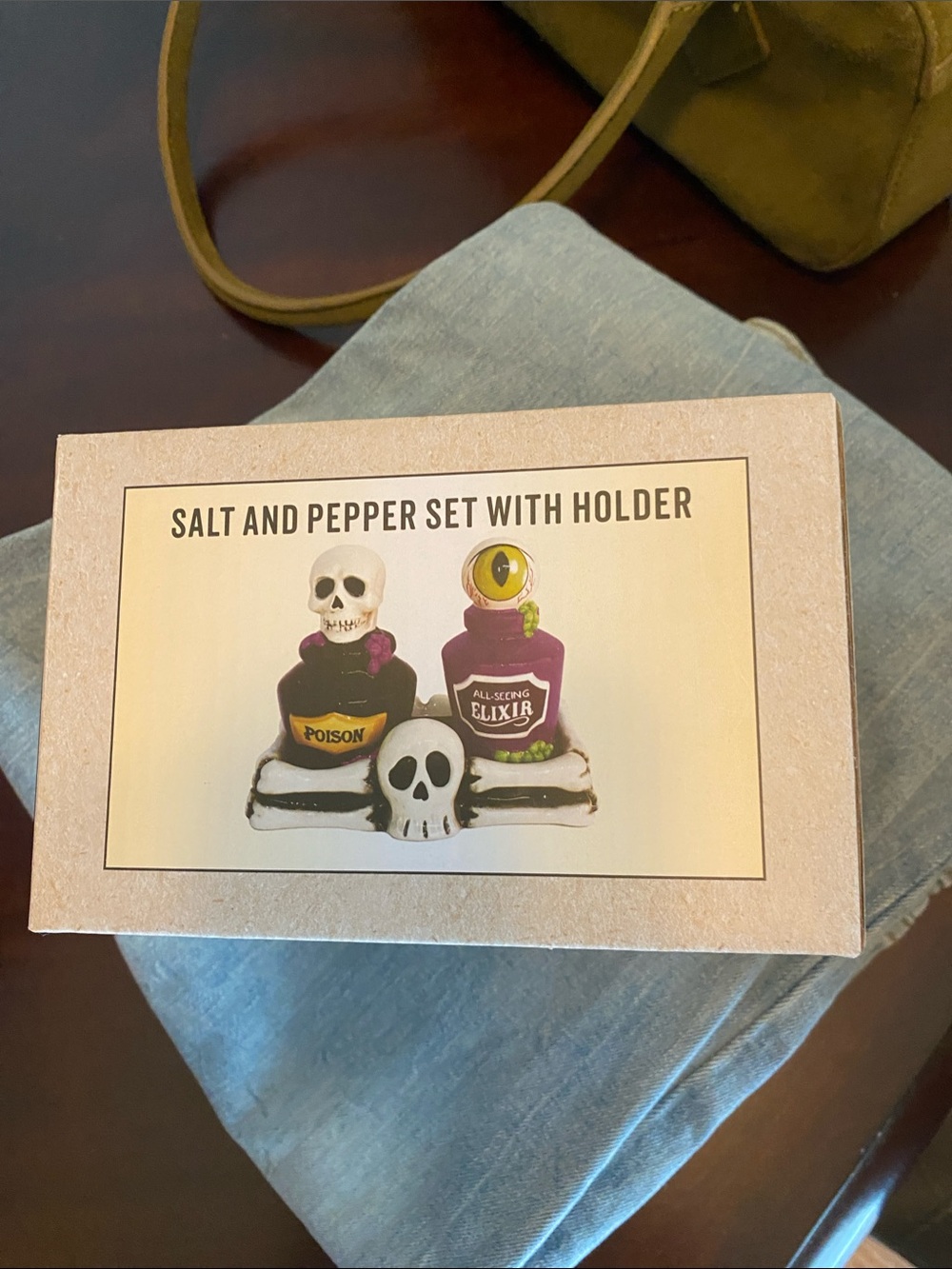 Cracker Barrel Purple and Black Halloween Skull Salt and Pepper Set with Holder